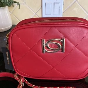 Red Bebe Women’s CrossBody Bag with Red and gold Chain Strap. ***new price***